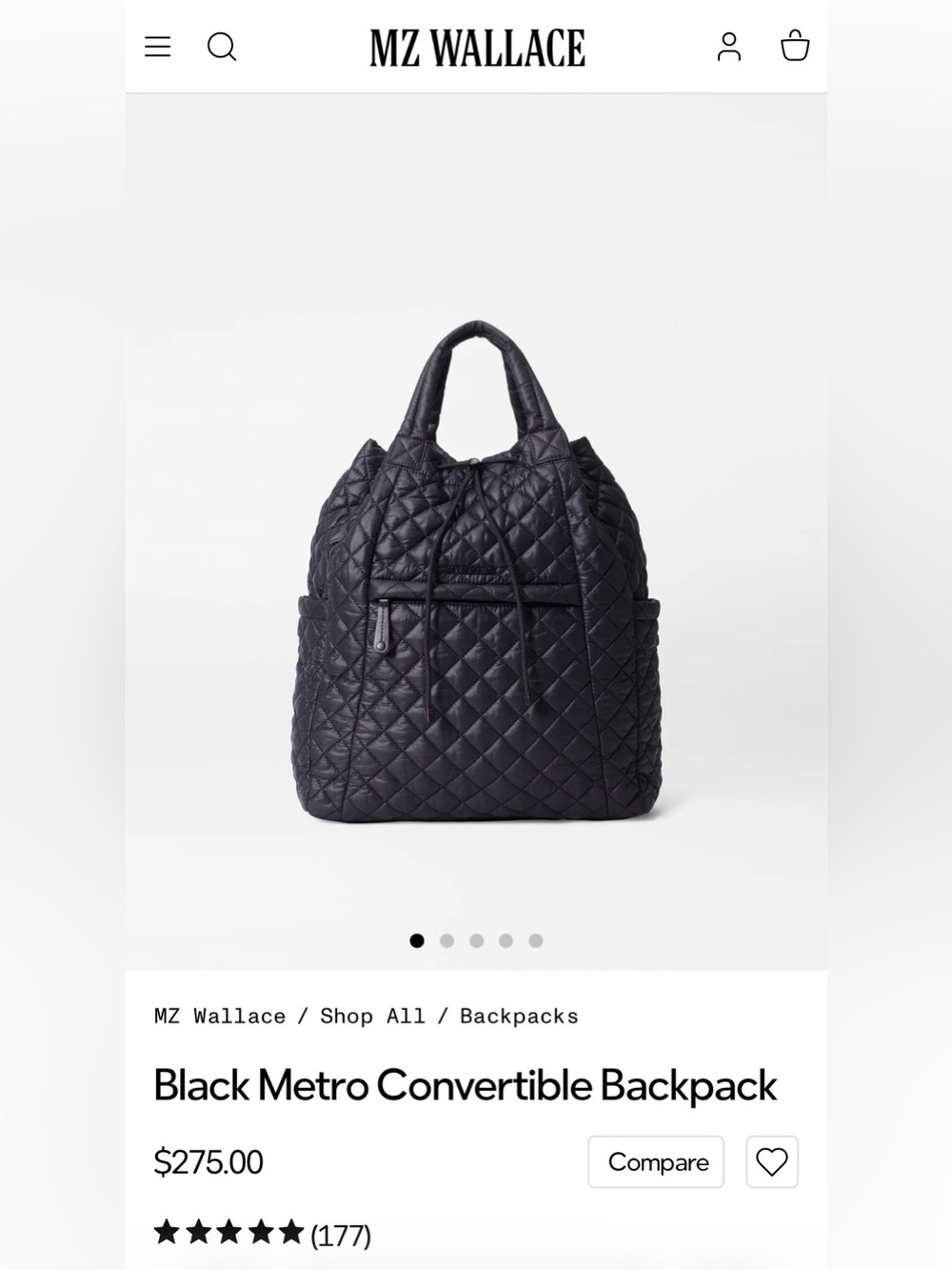 MZ Wallace White and Black Logo Drawstring Bag